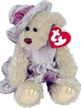 Ty 1993 Darlene Your Heart Be Glad Forever Furry Blonde Bear in Dusty Pink Dress